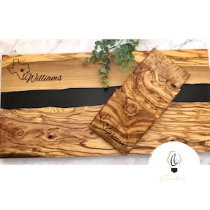 Olive Wood & Resin Personalized Charcuterie Board | Engraved Serving Board | Black Resin Cutting Board | Realtor Gift | Corporate Gift