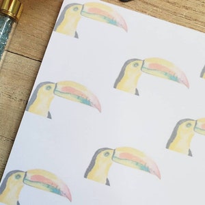 Toucan Pattern Notepad, Thank You Notes, Handmade Memopad, Bird Stationery, Original Design, Opaque Pattern