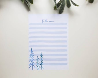 Blue Christmas Tree Notepad, Holiday Stationery