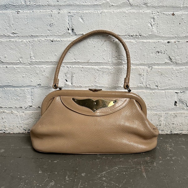 1960s Beige Leather Letisse Top Handle Purse