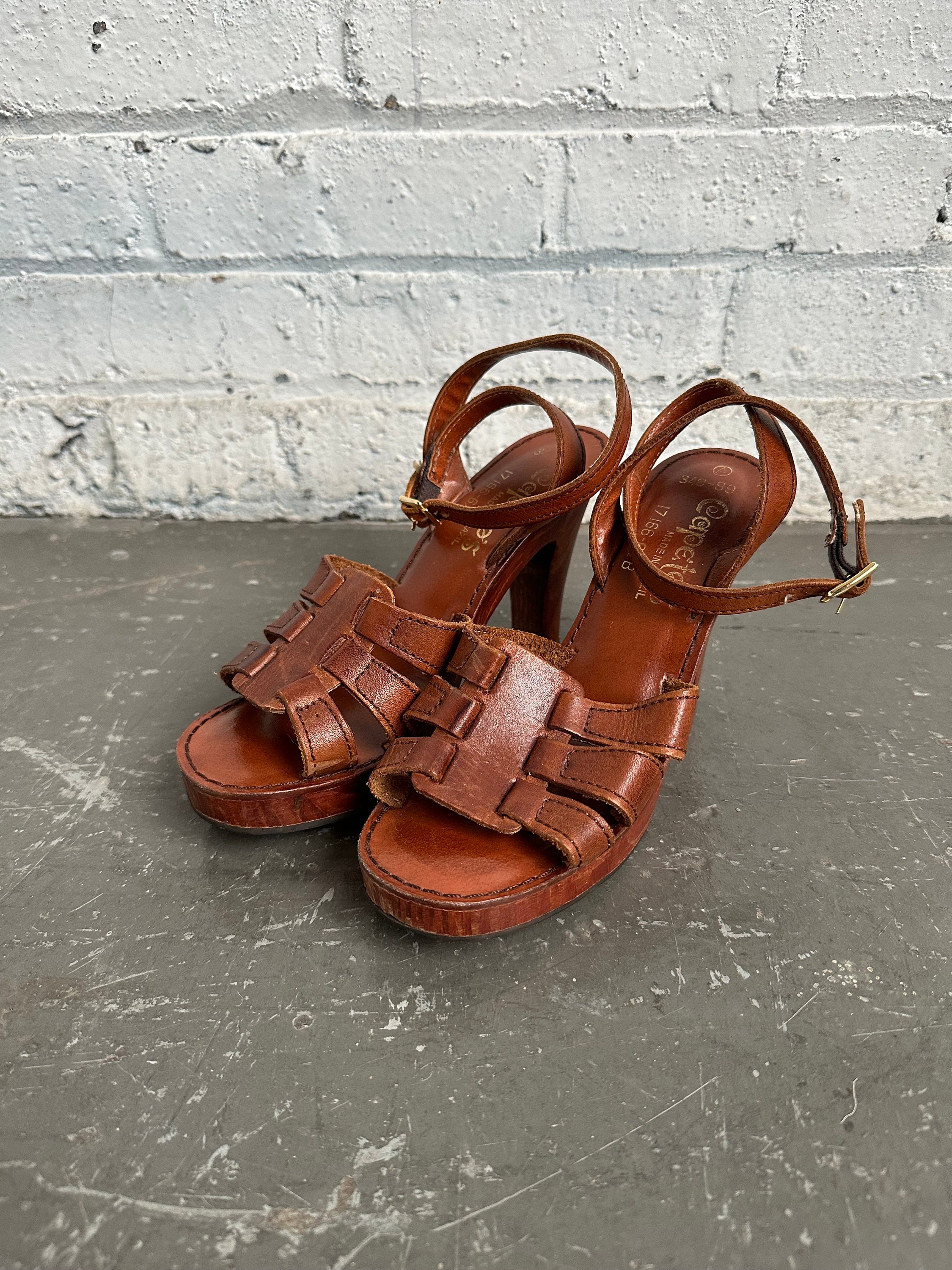 1970s Vintage Capeto's Brazil Leather Wood Platform Sandals