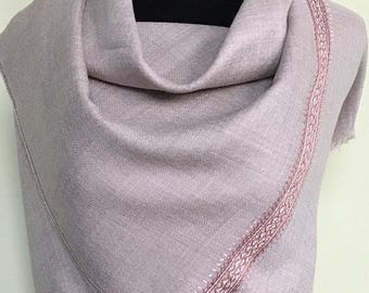 Zayna Royale Hand Embroidered Wool Scarf / Wrap - Light Hazelwood