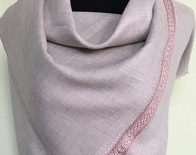 Zayna Royale Hand Embroidered Wool Scarf / Wrap - Light Hazelwood