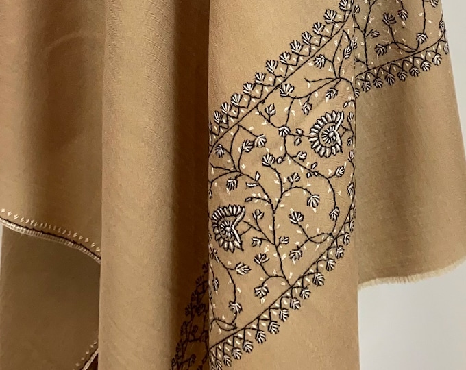 Floral Hand Embroidered Wool Wrap / Scarf