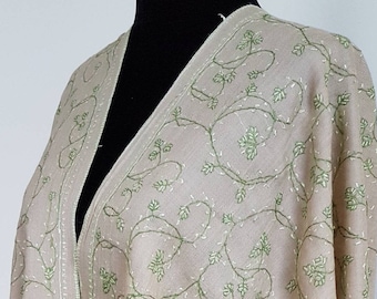 Floral    Hand Embroidered Wrap / Scarf - Beige