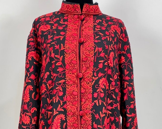 Cemile Exquisite Hand Embroidered Ladies Wool Jacket - Size XL / US 18 / EU 50