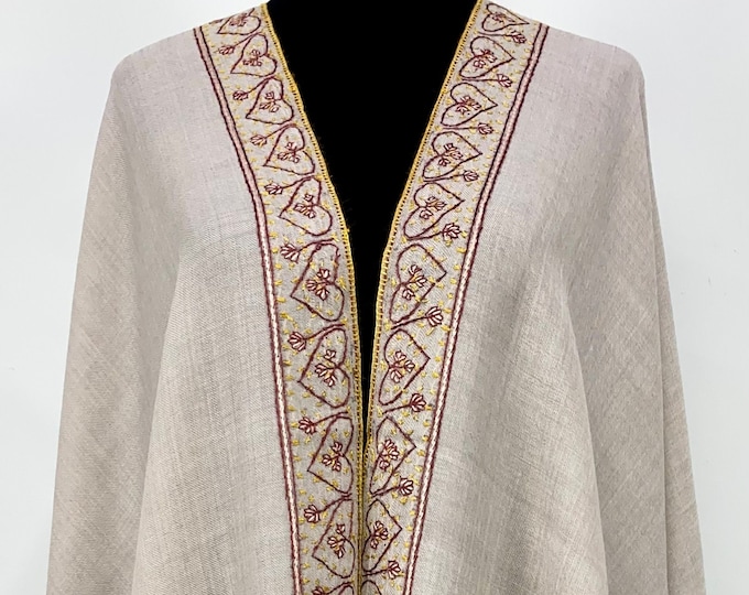 Alawi Sandala Hand Embroidered Wool Shawl - Two Tone Hazel