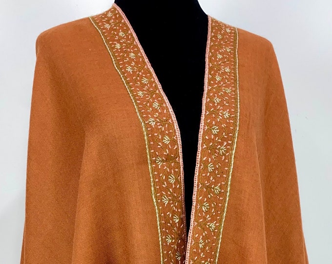 Alawi Sandala Hand Embroidered Wool Shawl - Bronze Rust No. 2