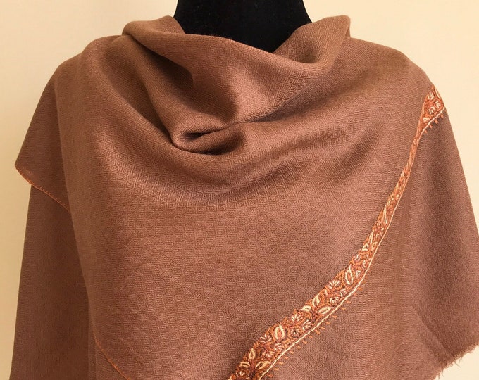 Zayna Royale Hand Embroidered Wool Scarf / Wrap - Bright Cinnamon