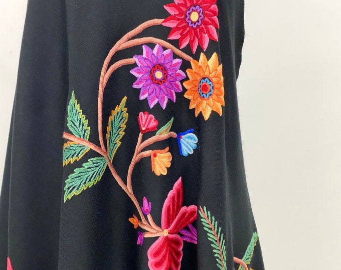 Elizabeth Hand Embroidered Floral Medley Wool Scarf / Wrap