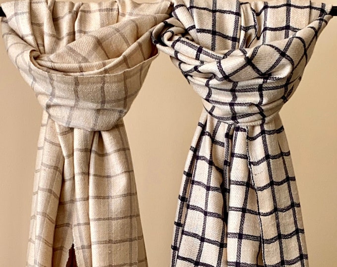 Plaid Handloom Cashmere Shawl -  Warm Ivory Beige