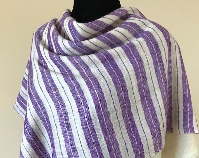 Luxurious Handloom Cashmere Scarf - Awning Stripe - Violet & Porcelain White