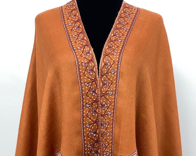 Alawi Sandala Hand Embroidered Wool Shawl - Bronze Rust