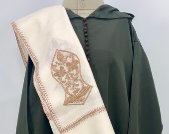 Zayn Sandala Hand Embroidered Wool Shawl - Meringue White # 1