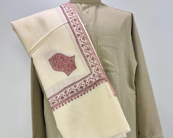Darqawi Sandala Hand Embroidered Wool Shawl - Alabaster White