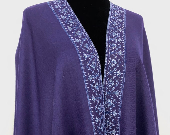 Alawi Sandala Hand Embroidered Wool Shawl - Dark Navy Blue