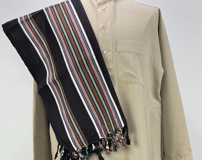 Habirah Yemeni Cotton Shawl - Black - Green
