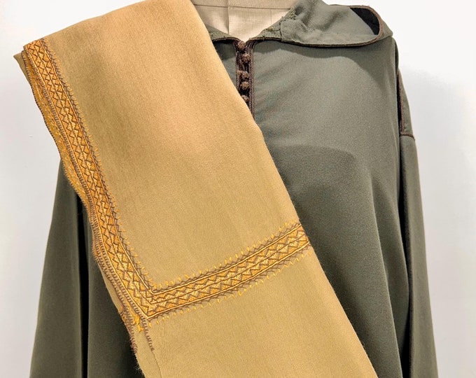 Khas Hand Embroidered Wool Wrap / Scarf - Light Desert Brown