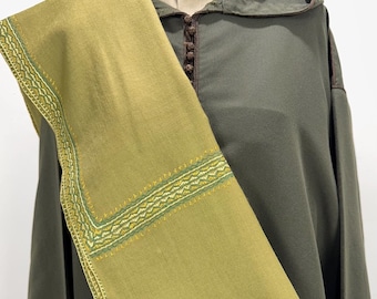Khas Hand Embroidered Wool Wrap / Scarf - Henna Olive Green