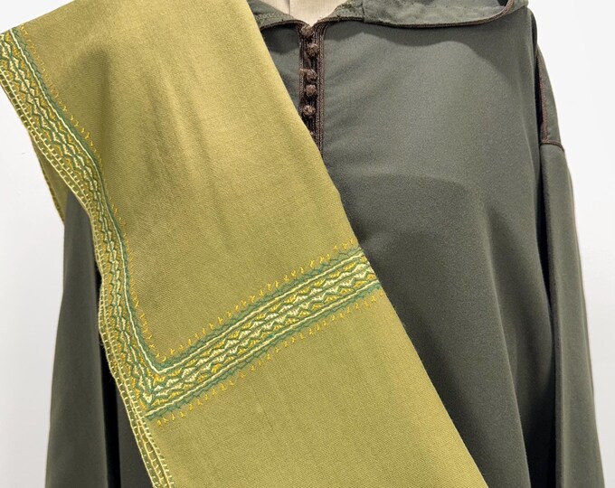Khas Hand Embroidered Wool Wrap / Scarf - Henna Olive Green