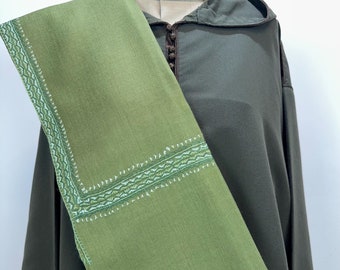 Khas Hand Embroidered Wool Wrap / Scarf - Olive Pickle Green