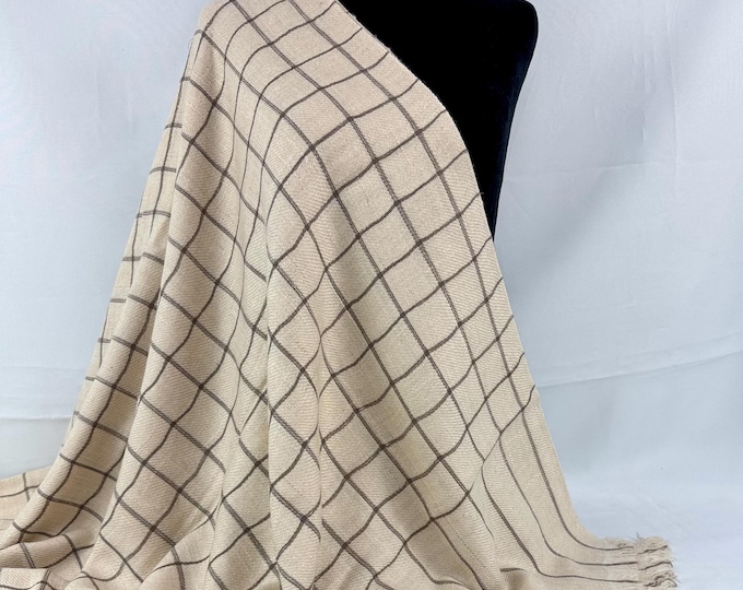 Plaid Handloom Cashmere Shawl -  Warm Ivory Beige