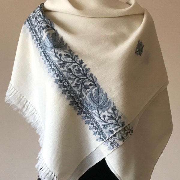 Large Sycamore Hand Embroidered Wool Wrap / Scarf