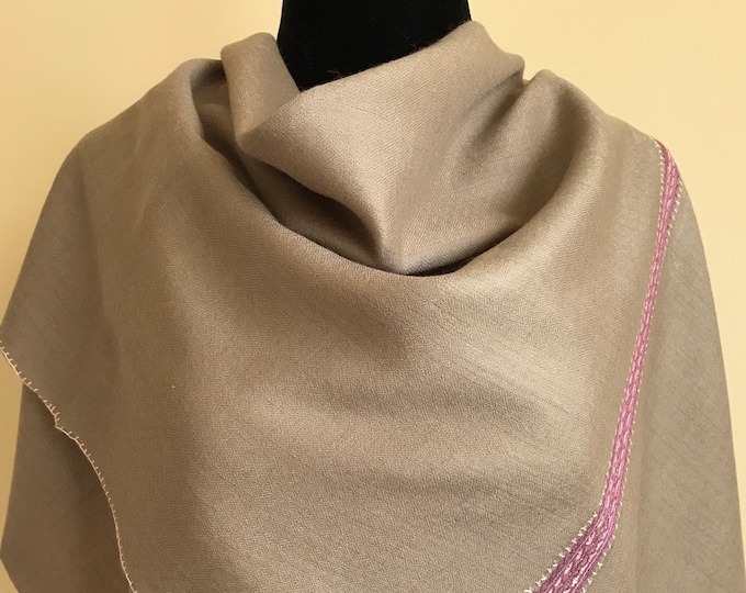 Zayna Royale Hand Embroidered Wool Scarf / Wrap - Grey Purple