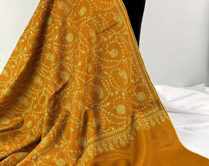 Sunflower Vines Cashmere Shawl -  Mustard - Handloom & Hand Embroidered
