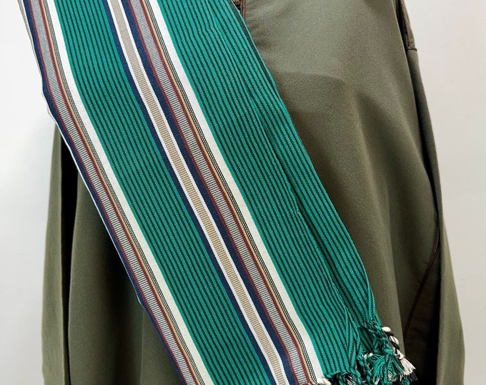 Habirah Yemeni Cotton Shawl -  Pine Green #2 - Black & Denim Blue