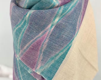Diamond Handloom Cashmere Scarf - Mauve, Tropical Teal and Beige