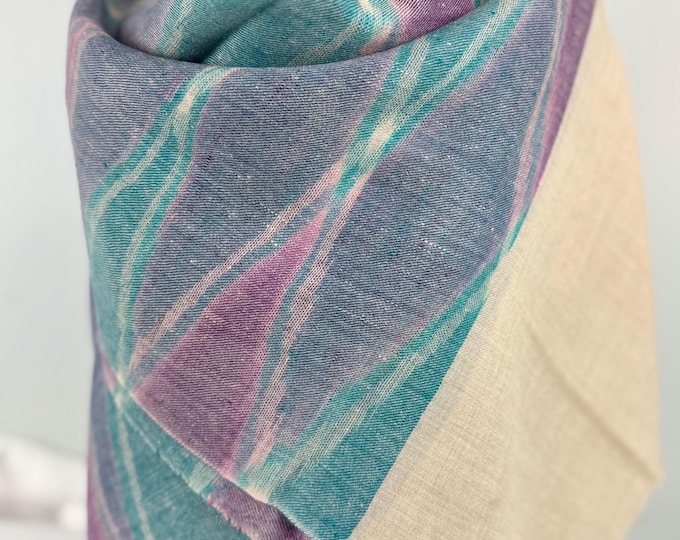 Diamond Handloom Cashmere Scarf - Mauve, Tropical Teal and Beige
