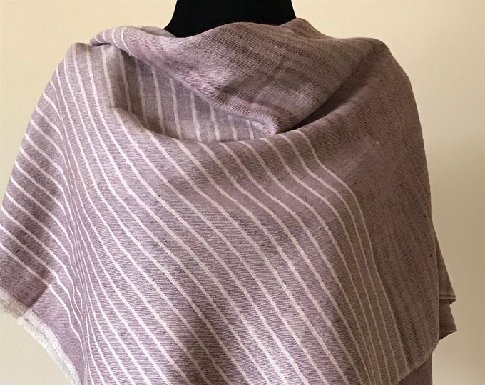 Luxurious Handloom Cashmere Scarf - Zebra & Awning Stripe - Faint Faded Grape