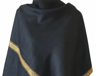 Khas Hand Embroidered Wool Shawl - Blacks