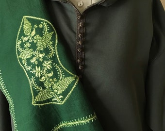 Zayn Sandala Hand Embroidered Wool Shawl - Green