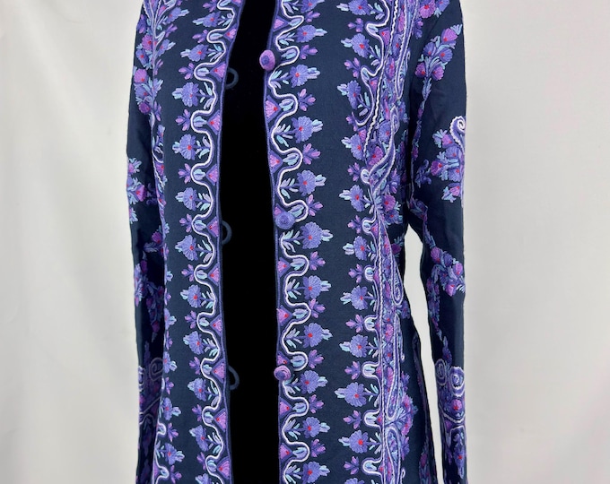 Ayse Exquisite Hand Embroidered Ladies Wool Jacket - Size L / US 12 / EU 44