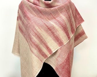 Zebra Stripe Handloom Cashmere Scarf - Cherry and Sepia Beige