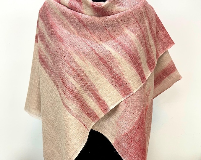 Zebra Stripe Handloom Cashmere Scarf - Cherry and Sepia Beige