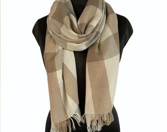 Hand Dyed Pure Wool Bold Plaid Check Scarf / Wrap