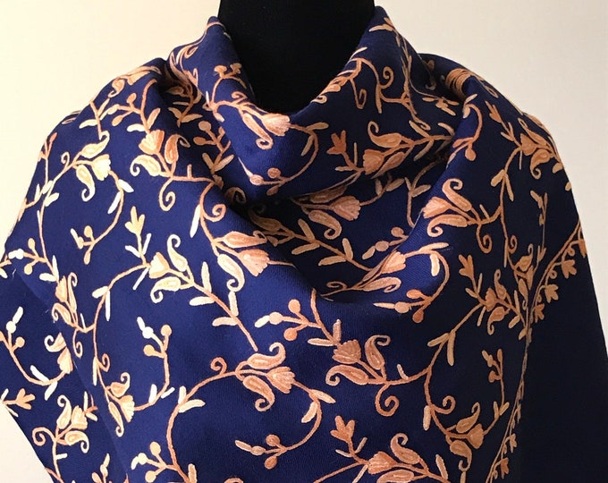 Japanese Paisely Hand Embroidered Wool Wrap / Scarf