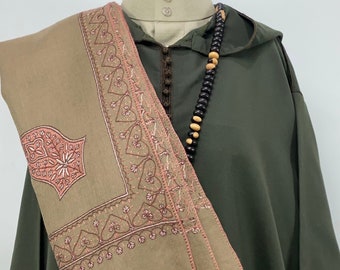 Darqawi Sandala Hand Embroidered Wool Shawl - Light Brown