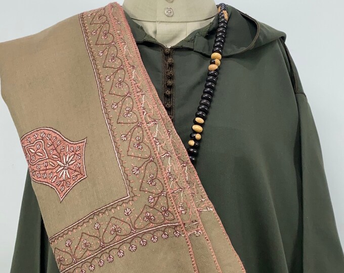 Darqawi Sandala Hand Embroidered Wool Shawl - Light Brown