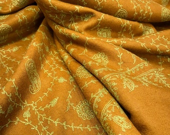 Floral Handloom Hand Embroidered Cashmere Shawl -  Mustard