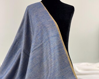 Kashmir Handcrafted Two-Sided Handloom Cashmere Shawl (Do-Shalla) - Indigo & Gold