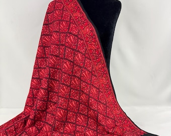 Nur Jahan Jamavar Wrap - Red & Maroon on Black