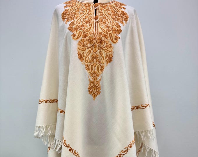 Hand Embroidered Light Weight Kashmiri Wool Poncho