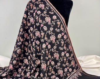 Summer Night's Bloom Cashmere Shawl -  Black - Handloom & Hand Embroidered