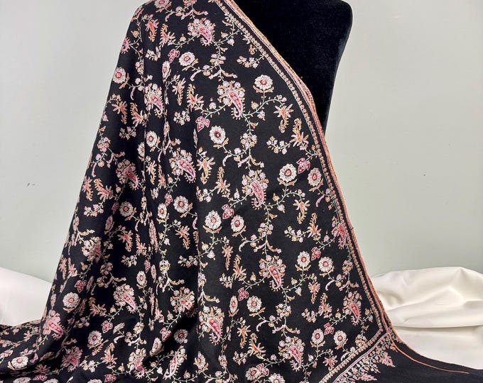 Summer Night's Bloom Cashmere Shawl -  Black - Handloom & Hand Embroidered