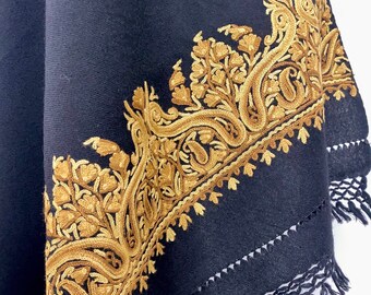 Isabella Hand Embroidered Paisley Wool Scarf / Wrap
