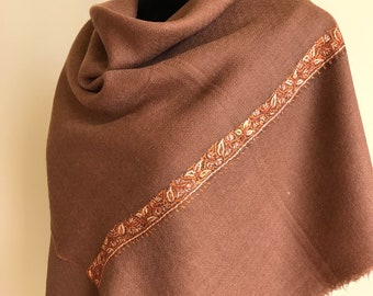 Zayna Royale Hand Embroidered Wool Scarf / Wrap - Bright Cinnamon